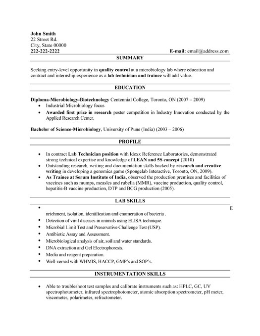 Biotechnology Resume Templates, Samples & Examples Resume Templates 101