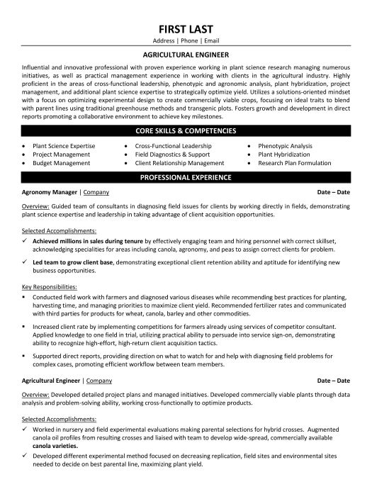 Agricultural Engineer Resume Template | Premium Resume Samples & Example